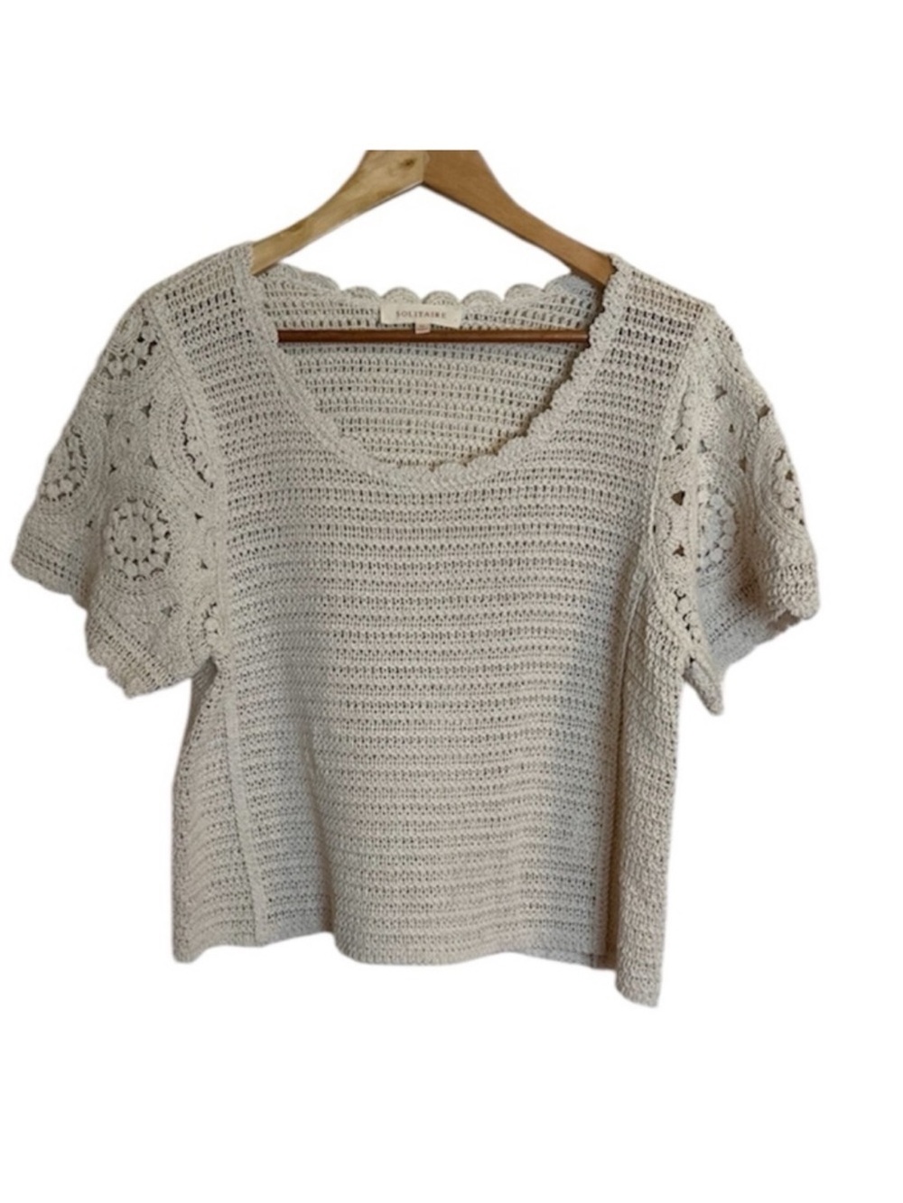 Solitaire Cream Crochet Boxy Crop Top